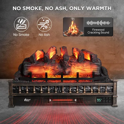 Miniatura 3 de TURBRO Eternal Flame - Calentador eléctrico de cuarzo infrarrojo WiFi de 30 pulgadas con sonido crujiente, troncos de madera de pino realistas