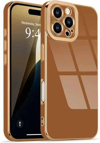 Miniatura 65 de Lafunda Diseñada para iPhone 13 Pro, fundas lujosas con chapado lindo para mujeres y niñas, elegante borde dorado, a prueba de golpes, TPU con funda