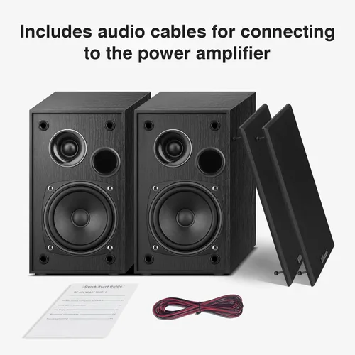 Miniatura 3 de Elimavi Altavoces pasivos para estantería, diseño de 2 vías con woofer de 4 pulgadas y tweeter de cuerno de seda de 1 pulgada, graves de 60 Hz