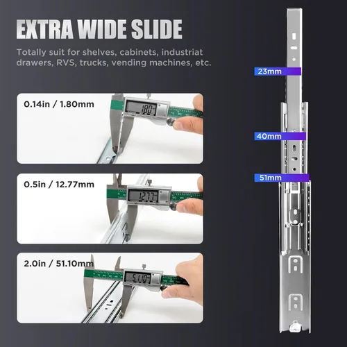 Miniatura 2 de SLIDEWAY - Deslizadores de cajón de alta resistencia de 200 libras 1 par 8 10 12 14 16 18 20 22 30 32 40 pulgadas de extensión completa con 2.008 in