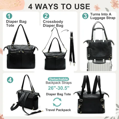 Miniatura 5 de Bolsa de pañales Mominside de piel para pañales con 14 bolsillos para mamá papá, búsqueda de registro de bebé, bolsa grande de viaje para niños
