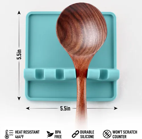 Miniatura 4 de Zulay Kitchen - Reposa utensilios de silicona con bandeja antigoteo para múltiples utensilios de cocina, reposacucharas sin BPA y resistente al