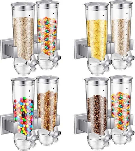 Huwena 4 juegos de contenedores de cereales, 3 litros cada juego, dispensador de cereales montado en la pared, dispensador de alimentos secos,