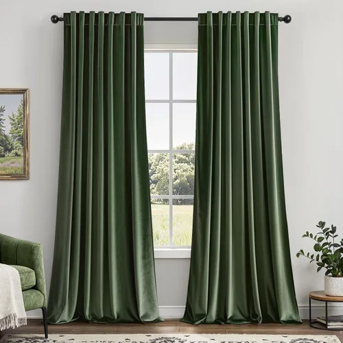 Miniatura 11 de EMEMA Juego de 2 paneles de cortinas de terciopelo de 63 pulgadas, con pestaña trasera y bolsillo para barra, cortinas con aislamiento térmico