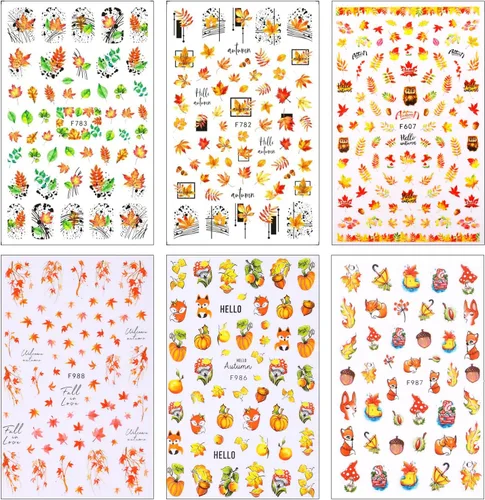 Miniatura 7 de 6 hojas de calcomanías de arte de uñas de otoño, calcomanías de hojas de arce, calcomanías autoadhesivas 3D, calcomanías de uñas de otoño, hojas