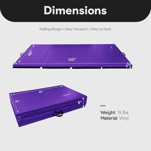 Miniatura 4 de BalanceFrom 10x4 Feet 4-Panel Folding Gymnastics Mat – 2-Inch Thick Pad with Vinyl Surface and Carrying Handles for Tumbling, Yoga, Pilates, Home