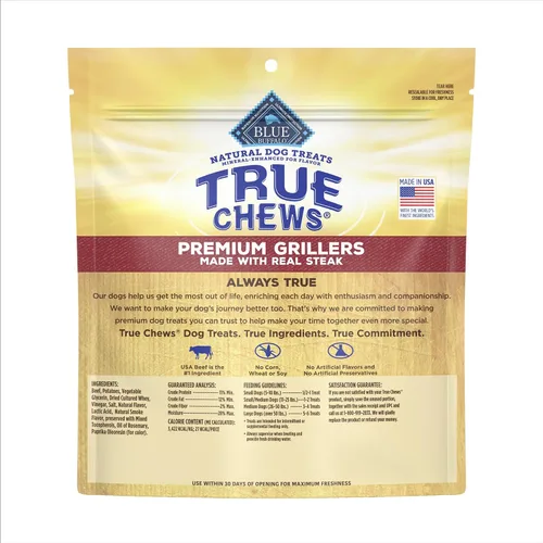 Miniatura 2 de Blue Buffalo True Chews Premium Grillers - Golosinas para perros, fabricadas en los Estados Unidos con ingredientes naturales, bistec, bolsa de 20