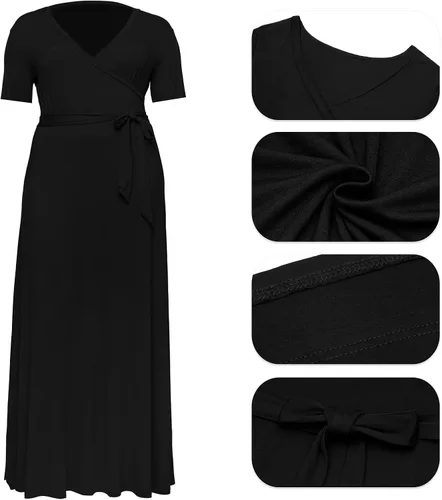 Miniatura 4 de Nmoder Plus Size Maxi Dress for Women - Summer Casual Short Sleeve Floral Flowy Long Dress with Belt XL- 6XL
