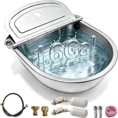 Miniatura 10 de Dispensador automático de agua para mascotas de acero inoxidable 304, comedero para perros grandes con manguera de acero de 40 pulgadas, 2 válvulas
