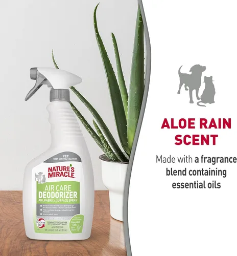 Miniatura 4 de Nature's Miracle Air Care, Spray para tela y superficie con aroma a lluvia de aloe y desodorante eliminador de olores de mascotas, 24 onzas líquidas