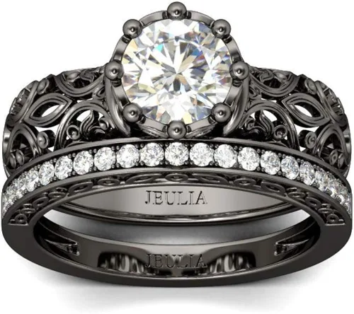 Jeulia Juego de anillos de boda de plata de ley 925 de 2,5 quilates, de corte redondo, con circonita cúbica, vintage, anillos de compromiso, anillos