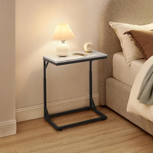 Miniatura 6 de Mesa auxiliar en forma de C, mesa de sofá pequeña con marco de metal, mesa auxiliar de altura ajustable para sofá, sala de estar, dormitorio, mesita