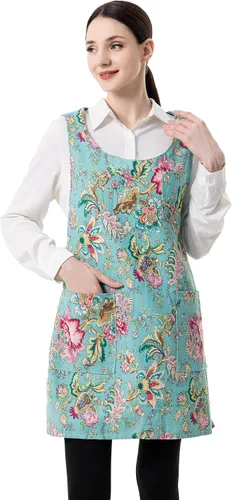 Miniatura 10 de Delantales de talla grande para mujer con bolsillos, delantales de algodón y lino, delantales para hornear, cocina, cocina