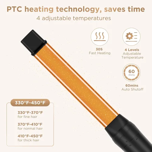 Miniatura 7 de PARWIN PRO BEAUTY Juego de rizador 5 en 1 con 1 varita en espiral extra larga de 9 pulgadas, rizador profesional de hasta 450 °F, pantalla LED