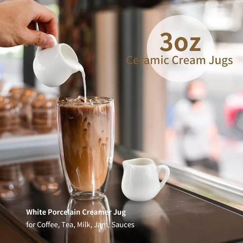 Miniatura 5 de 12 mini crema de cerámica, jarra pequeña de crema de porcelana de 3 onzas, jarra pequeña de jarabe, jarra de crema de café, dispensador de crema