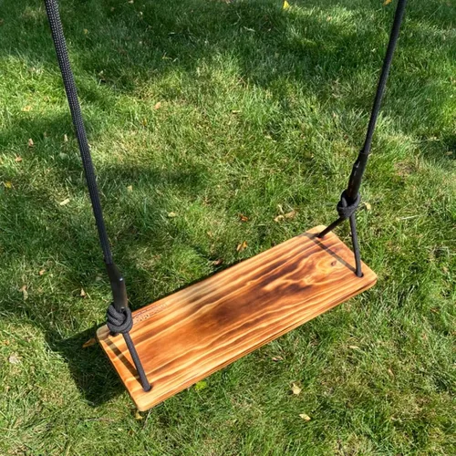 Miniatura 8 de Columpio de Madera Colgante Carbonizada, Columpio de Árbol de 24"x 8"x 1.2" para Adultos y Niños con Carga de 500lbs, Cuerda de Escalada Ajustable