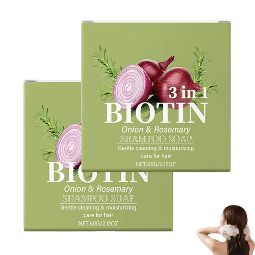 Miniatura 7 de Barra de champú con infusión de romero con cebolla y biotina, champú hidratante para el cuidado del cabello hidratante 3 en 1, limpieza profunda