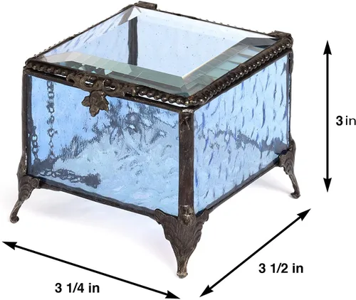 Miniatura 3 de Caja de cristal azul decorativa para joyería con anillo de exhibición, pulsera, aretes, organizador de almacenamiento, regalo de recuerdo para mamá