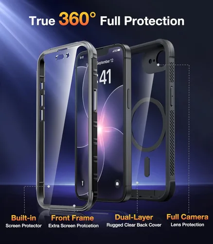 Miniatura 442 de Diaclara Funda diseñada para iPhone 16, mejorada [protección completa de la cámara], carcasa resistente de cuerpo completo con protector de pantalla