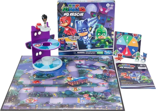 PJ Masks Hasbro Gaming HQ Rescue - Juego de mesa para niños, juegos preescolares, Race to Stop Romeo, incluye torre de plástico 3D, juegos para