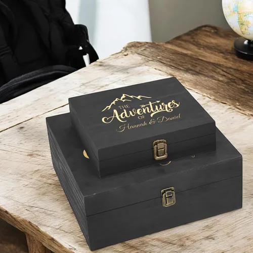 Miniatura 8 de Caja de Recuerdos de Madera Personalizada con Grabado Personalizado Caja de Memoria de Aventura para Parejas Recuerdos de Viaje Fotos Cartas - Cajas