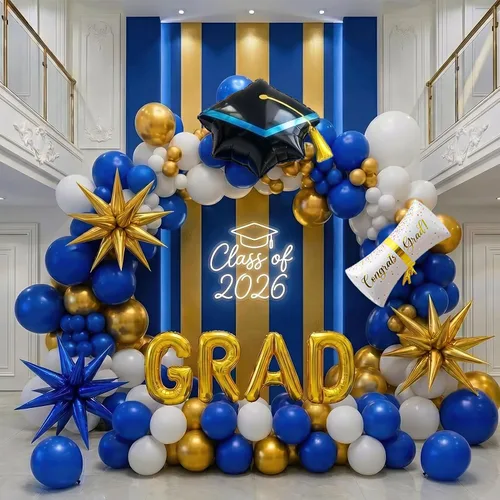 Kit de arco de guirnalda de globos de graduación de 120 piezas con certificado de graduación, gorro de graduación, letra, globos de Mylar de