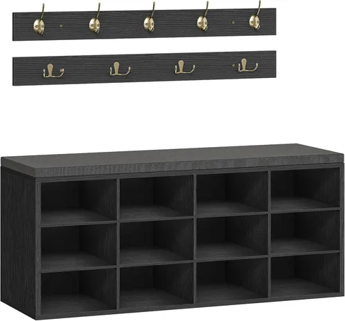HOOBRO Shoe Storage Bench with Cushion, 39.4" L Entryway Bench with 12 Cubbies, Entryway Hall Tree with Storage, Cubby Shoe Rack Bench with Coat
