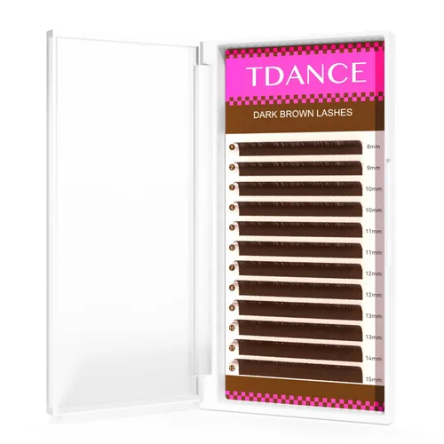 Extensiones de pestañas marrón oscuro TDANCE Extensiones de pestañas de color 0.03/0.05/0.07mm rizo C/D Láseres de pestañas marrón premium para uso