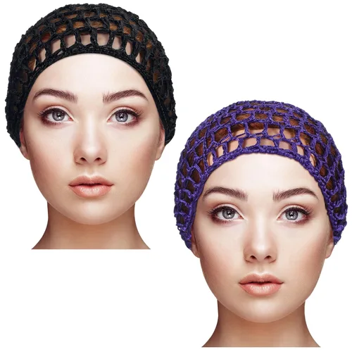 Miniatura 14 de Geyoga 2 piezas de red de ganchillo para el cabello, gorro de punto de rayón, cubierta de moño, gorro de ducha tejido para dormir para mujeres