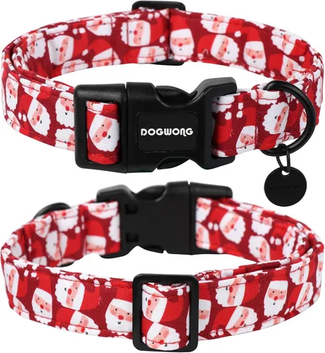 Miniatura 2 de DOGWONG Collar de Algodón Navideño para Perro, Collar de Perro Rojo de Papá Noel, Collares Duraderos para Mascotas de Fiestas Navideñas, Lindo Rojo