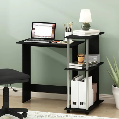 Miniatura 2 de Furinno Abbott - Escritorio esquinero para computadora con estantería, americano/cromado