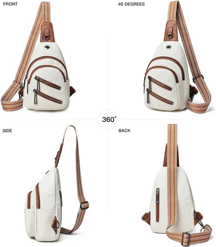 Miniatura 7 de LATMAP Bolso bandolera para mujer, mochila pequeña de cuero, mini bolsa cruzada en el pecho, mochila casual, riñonera impermeable antirrobo, beige