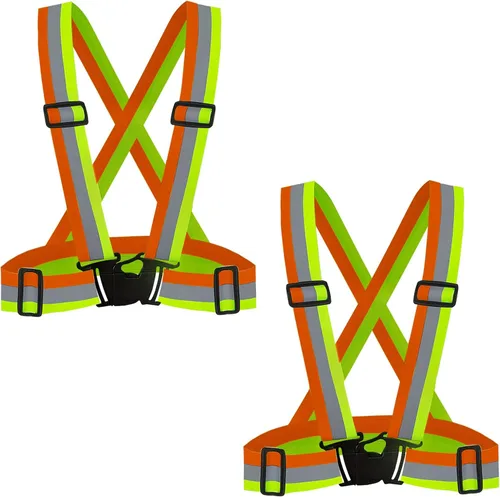 Miniatura 8 de DUSKCOVE Paquete de 2 chalecos de seguridad Hi Vis, ajustables, color neón brillante, alta visibilidad, reflectantes, correas de seguridad