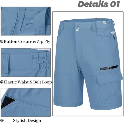 Miniatura 3 de MAGCOMSEN Pantalones cortos de senderismo de secado rápido para hombre, pantalones cortos de trabajo con 5 bolsillos, pantalones cortos de viaje