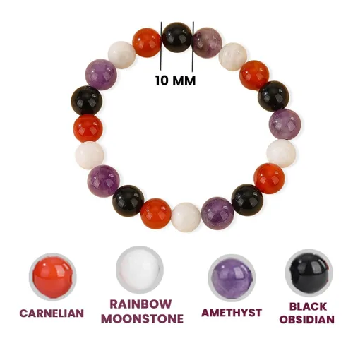 Miniatura 21 de Crystal Vibe Triple Protection Bracelet - 10mm Bead Bracelet for women men With Natural Stones of Tiger Eye Hematite and Black Obsidian - Healing
