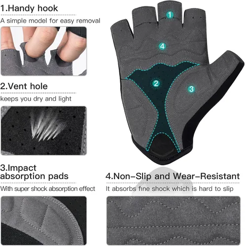 Miniatura 3 de Santic Guantes de ciclismo para adultos, guantes de ciclismo de medio dedo con almohadilla antideslizante que absorbe los golpes, guantes