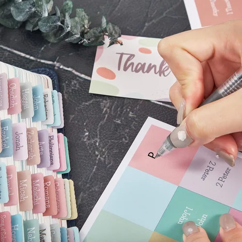 Miniatura 5 de Pestañas de la Biblia en colores pastel crema, pestañas laminadas de la Biblia para mujeres y niñas, 90 pestañas de la Biblia del Antiguo y Nuevo