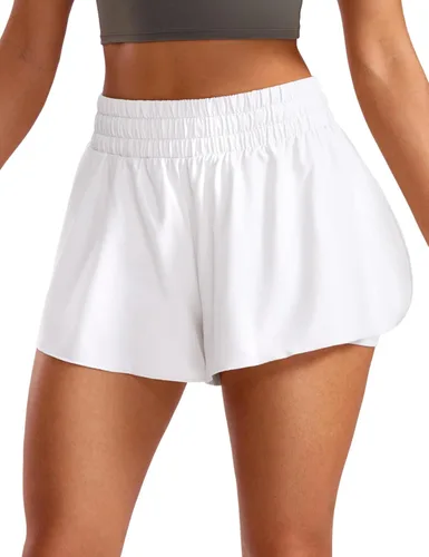 CRZ YOGA Pantalones cortos de correr 2 en 1 para mujer, cintura alta, secado rápido, para atletismo, gimnasio, descanso, entrenamiento, lindas