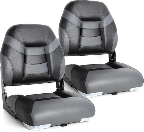 Miniatura 10 de Asiento plegable marino de respaldo bajo premium, tornillos de acero inoxidable incluidos A21-Blanco/Carbón (2 asientos)