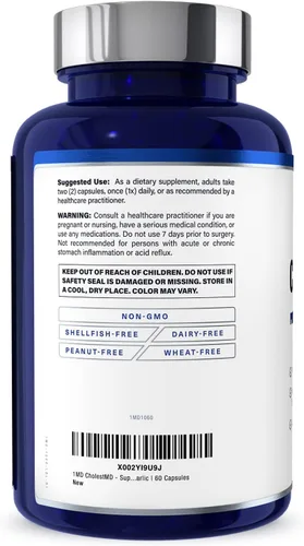 Miniatura 7 de 1MD Nutrition CholestMD con extracto de hoja de olivo, Bergavit, niacina, ajo 60 cápsulas