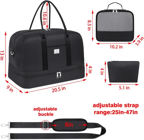 Miniatura 164 de IBFUN Bolsas de fin de semana para mujer, bolsa grande de lona para viaje, bolsa de viaje con compartimento para zapatos, 21 pulgadas, juego de 3