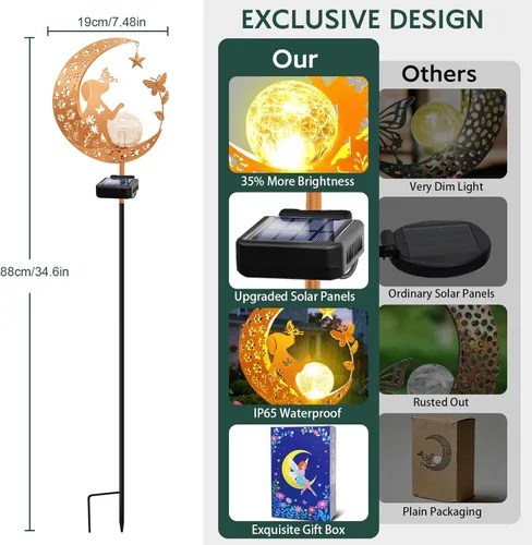 Miniatura 4 de Luces solares decorativas para exteriores, diseño de luna, perro, mariposa, estaca solar, regalos de cumpleaños para mujeres, mamá, abuela