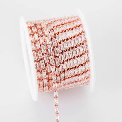 Miniatura 8 de 1 yarda de cadena estrecha de diamantes de imitación de zircón de cristal, adorno rectangular de cuentas para costura, manualidades, decoración