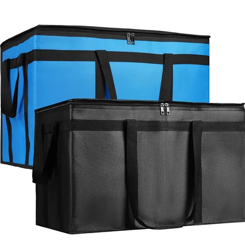 Miniatura 11 de Bodaon - Paquete de 2 bolsas aisladas para entrega de alimentos, XXXL, bolsa de mano para comida y comestibles con aislamiento para alimentos negro