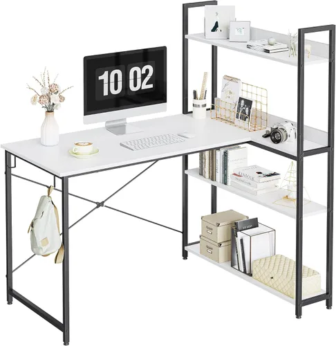 CubiCubi Escritorio esquinero para computadora con estantes de almacenamiento, escritorio reversible pequeño en forma de L de 47 pulgadas,