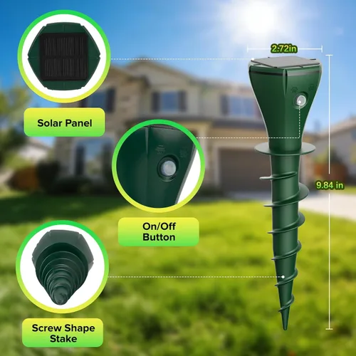 Miniatura 2 de Paquete de 8 estacas solares ultrasónicas repelentes de topos para césped y jardín, IP65 impermeable disuasorio de animales para tofos, ratas