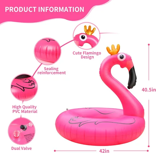 Miniatura 2 de Water Bottle Flotadores inflables de flamenco para piscina, tubos gigantes de balsa de piscina, flotador de piscina de flamenco rosa de 42 pulgadas