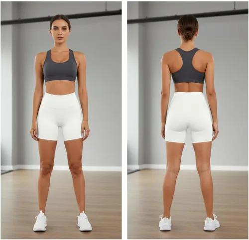 Miniatura 4 de Pantalones cortos de ciclismo de cintura alta para mujer, 5 pulgadas, control de abdomen, atléticos, correr, gimnasio, yoga, pantalones cortos