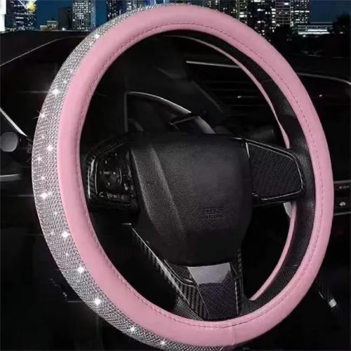 Miniatura 12 de Funda de volante de cuero con diamantes brillantes, fundas doradas para volante para mujeres y niñas con diamantes de imitación de cristal, Dorado