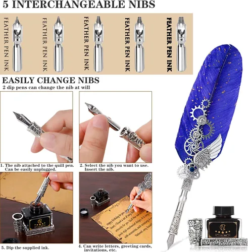 Miniatura 4 de NC Juego de Tinta de Pluma, Juego de Sello de Cera con Diario de Cuero PU y Pluma, 7 Cabezales de Sello, 2 Botellas de Perlas de Cera, para Regalo